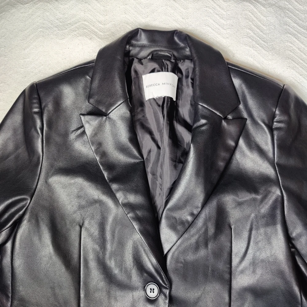 Rebecca Minkoff Black FaLse Lambskin Leather Blazer Women’s Size L Oversized